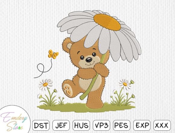 Download Teddy Bear with Daisy Embroidery Design - Premium Resources