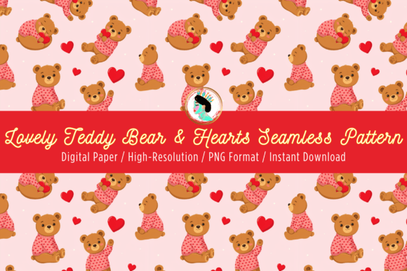 Download Cute Teddy Bear Hearts Seamless Pattern - Premium Bundle